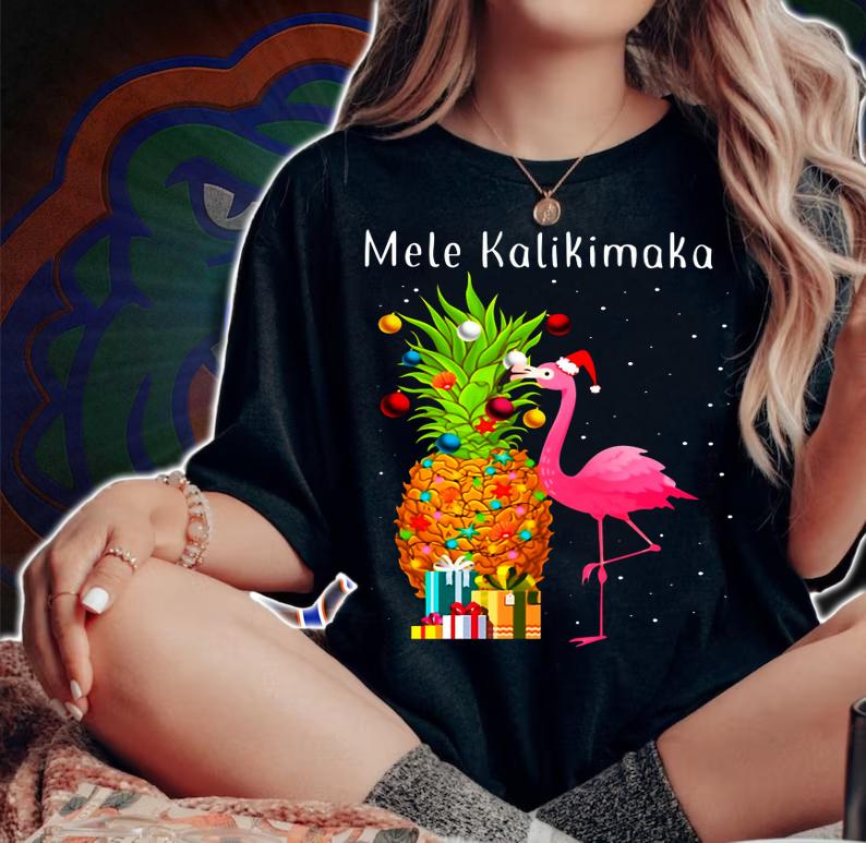 Mele Kalikimaka flamingo t-shirt woman shirt