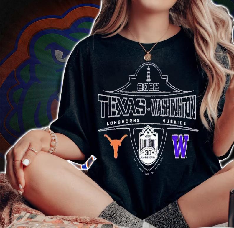 2022 Valero Alamo Bowl 2-Team Texas Longhorns and Washington Huskies shirt t-shirt woman shirt