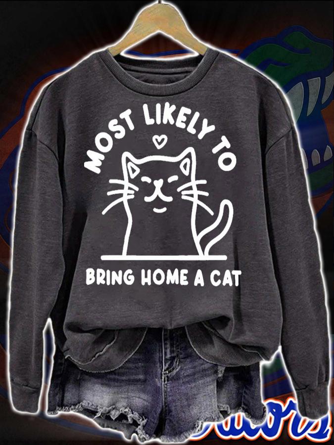 Most Likely To Bring Home A Cat Cute Christmas T-Shirt t-shirt