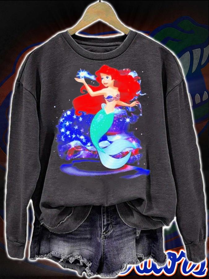 Ariel Disney Princess Cat 4th Of July Colorful Disney Graphic Cartoon T-Shirt t-shirt