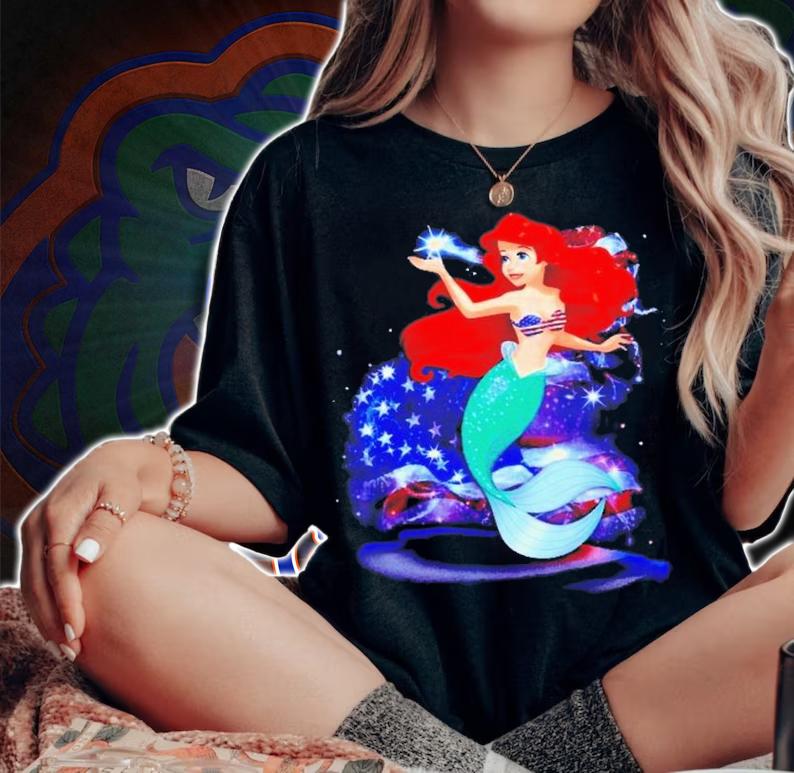Ariel Disney Princess Cat 4th Of July Colorful Disney Graphic Cartoon T-Shirt t-shirt