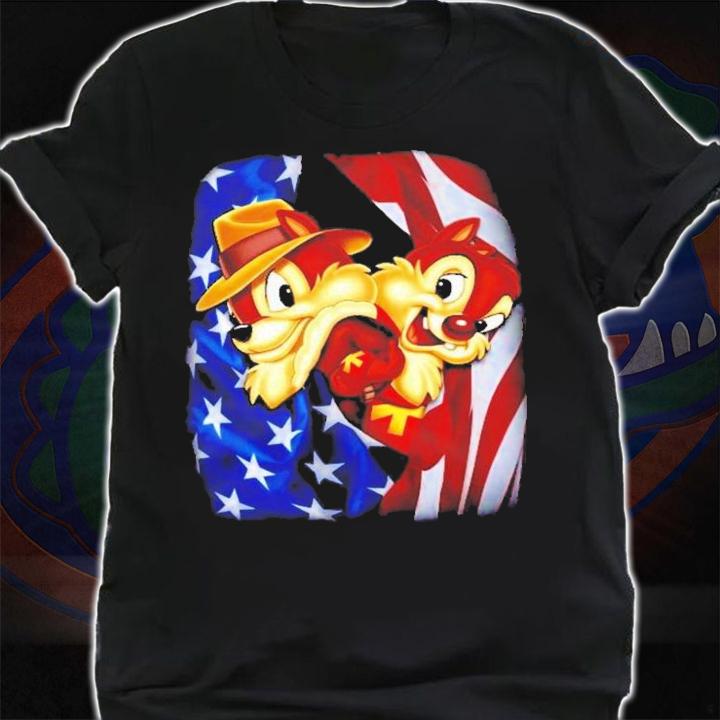 Chip And Dale Flag American 4th Of July Colorful Disney Graphic Cartoon T-Shirt t-shirt shirt