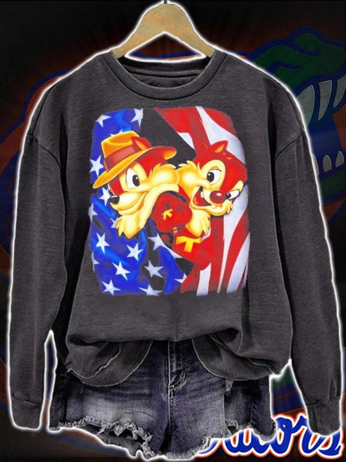Chip And Dale Flag American 4th Of July Colorful Disney Graphic Cartoon T-Shirt t-shirt sweatshirt