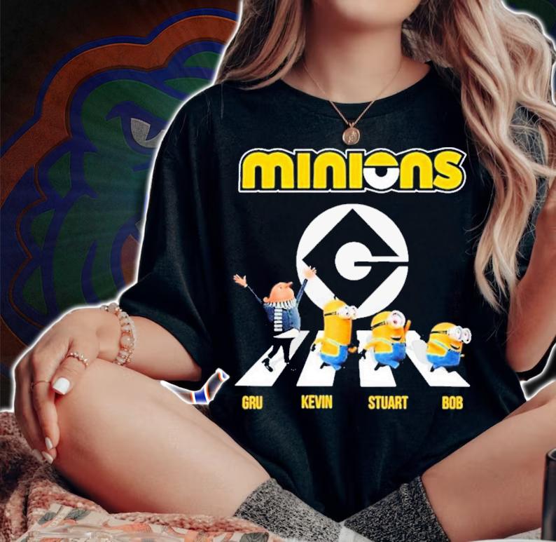 Minions Gru Kevin Stuart And Bob Abbey Road Signatures T-Shirt t-shirt woman shirt