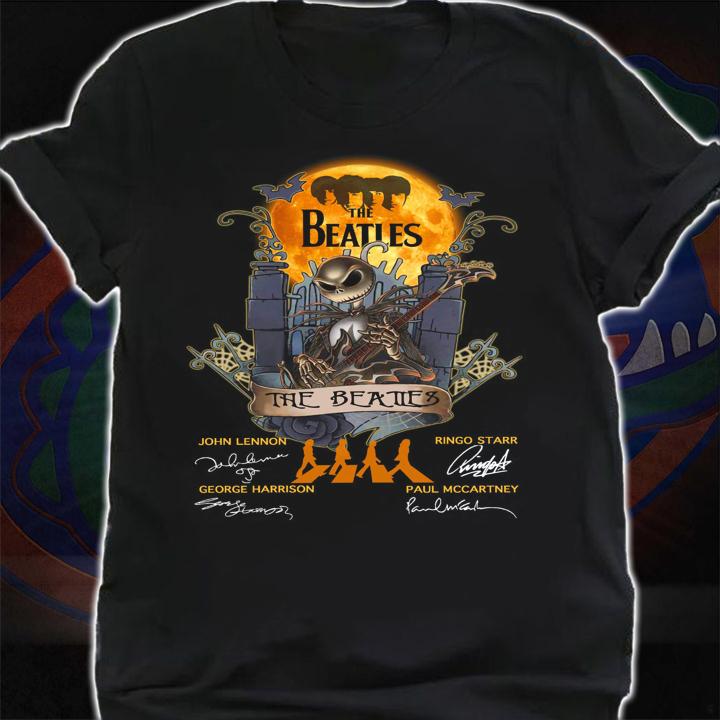 Halloween The Beatles Jack Skellington Abbey Road Signatures t-shirt shirt