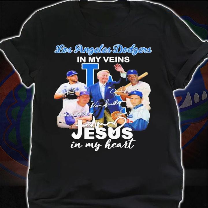 Vin Scully Los Angeles Dodgers In My Veins Jesus In My Heart Signatures Shirt t-shirt shirt
