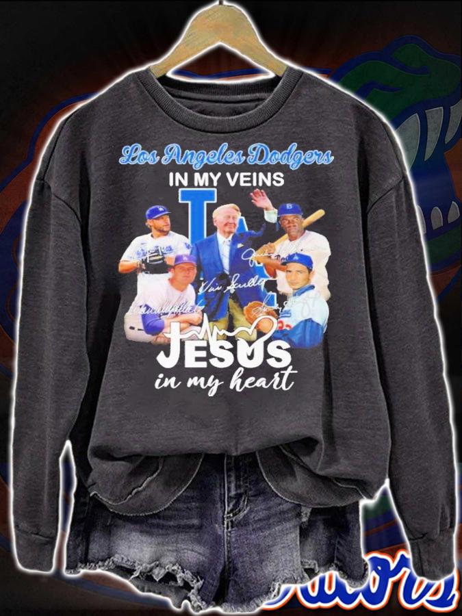 Vin Scully Los Angeles Dodgers In My Veins Jesus In My Heart Signatures Shirt t-shirt sweatshirt