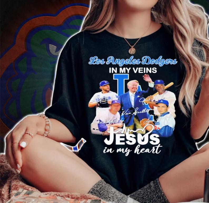 Vin Scully Los Angeles Dodgers In My Veins Jesus In My Heart Signatures Shirt t-shirt woman shirt