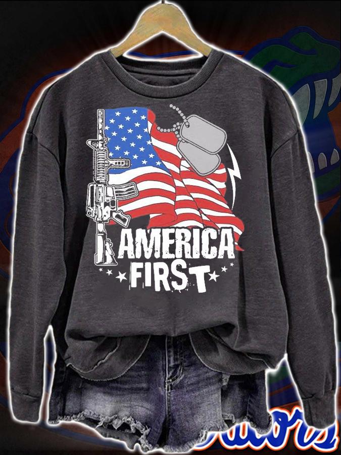 America First Patriotic Conservative American Flag T-Shirt t-shirt