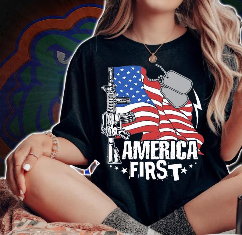 America First Patriotic Conservative American Flag T-Shirt t-shirt