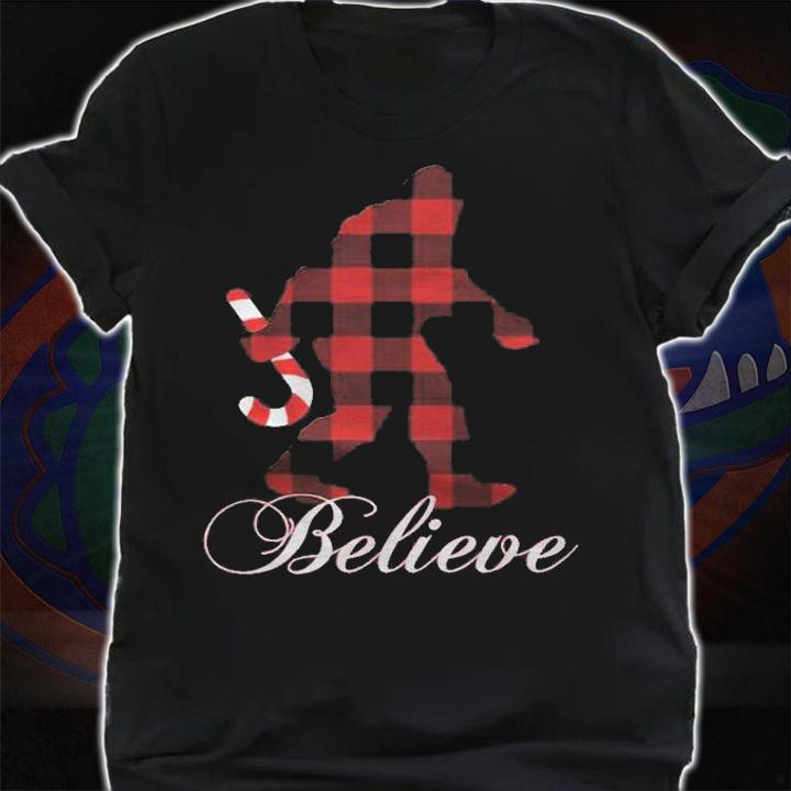Bigfoot Believe Plaid Matching Family Christmas Pajamas Shirt t-shirt
