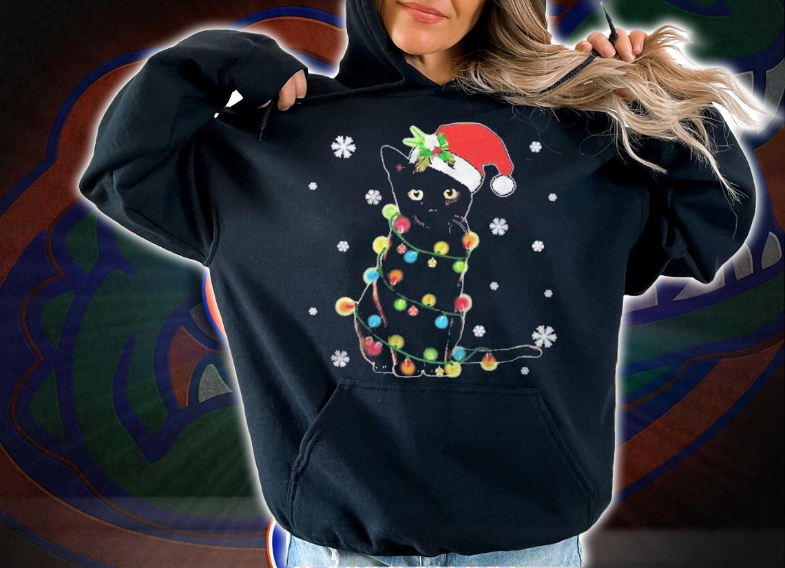 Black Cat Ugly Christmas Sweater Lights Funny Cats Shirt t-shirt hoodie