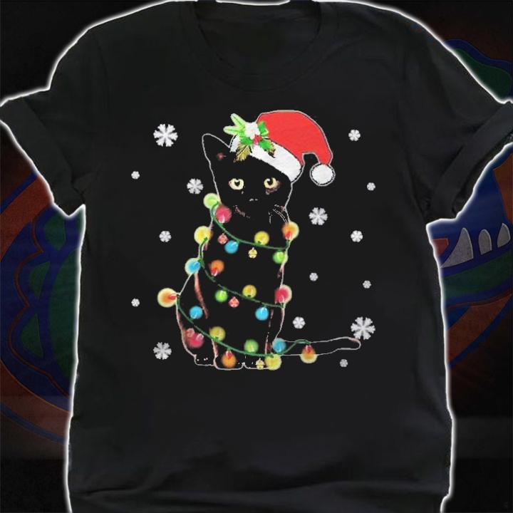 Black Cat Ugly Christmas Sweater Lights Funny Cats Shirt t-shirt shirt
