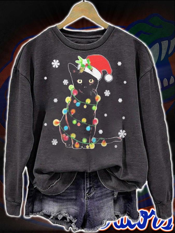 Black Cat Ugly Christmas Sweater Lights Funny Cats Shirt t-shirt sweatshirt
