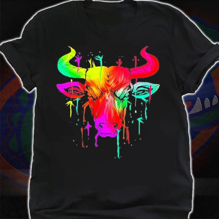 Bull Cow Multicolor Western Rodeo Bull Riding Gift T-Shirt t-shirt