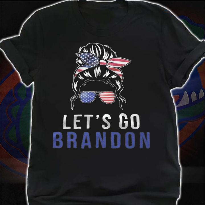 Let's Go Brandon Messy Hair Bun Vintage American Flag T-Shirt t-shirt shirt