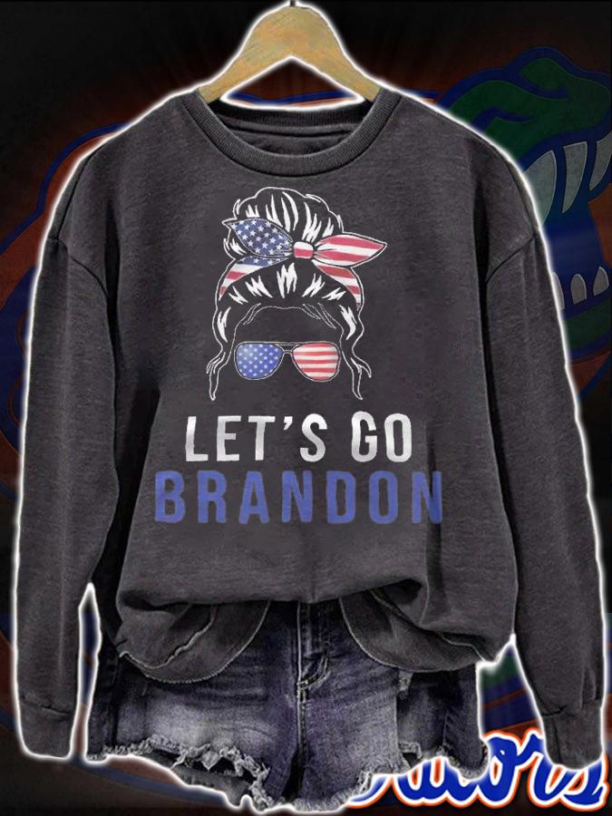 Let's Go Brandon Messy Hair Bun Vintage American Flag T-Shirt t-shirt sweatshirt
