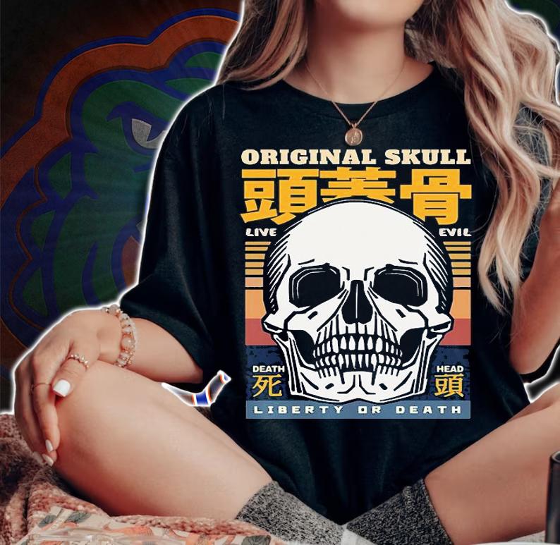 Original Skull live evil death head liberty or death T-shirt t-shirt woman shirt