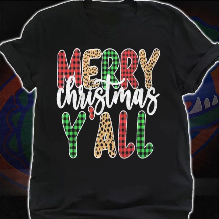 Merry Christmas Yall Leopard Plaid Kids Boy Women Shirt t-shirt shirt