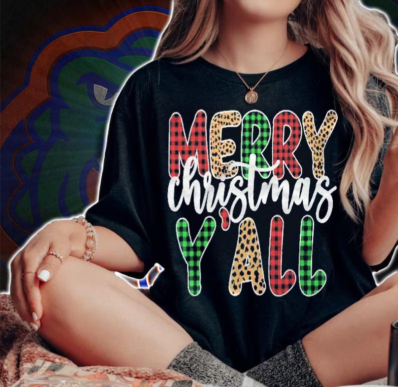 Merry Christmas Yall Leopard Plaid Kids Boy Women Shirt t-shirt woman shirt