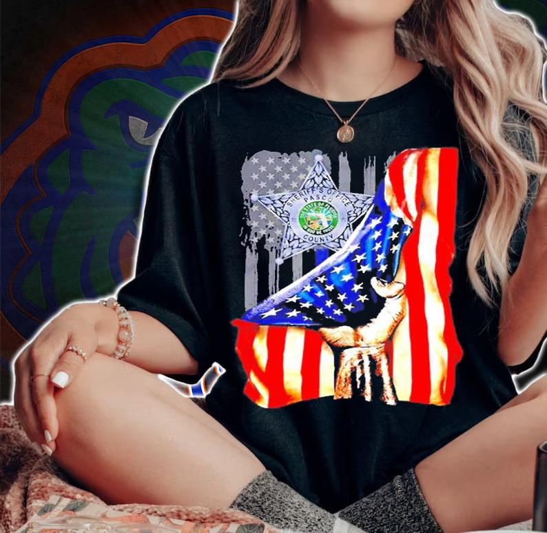 Pasco County Sheriff Badge With American Flag T-Shirt t-shirt
