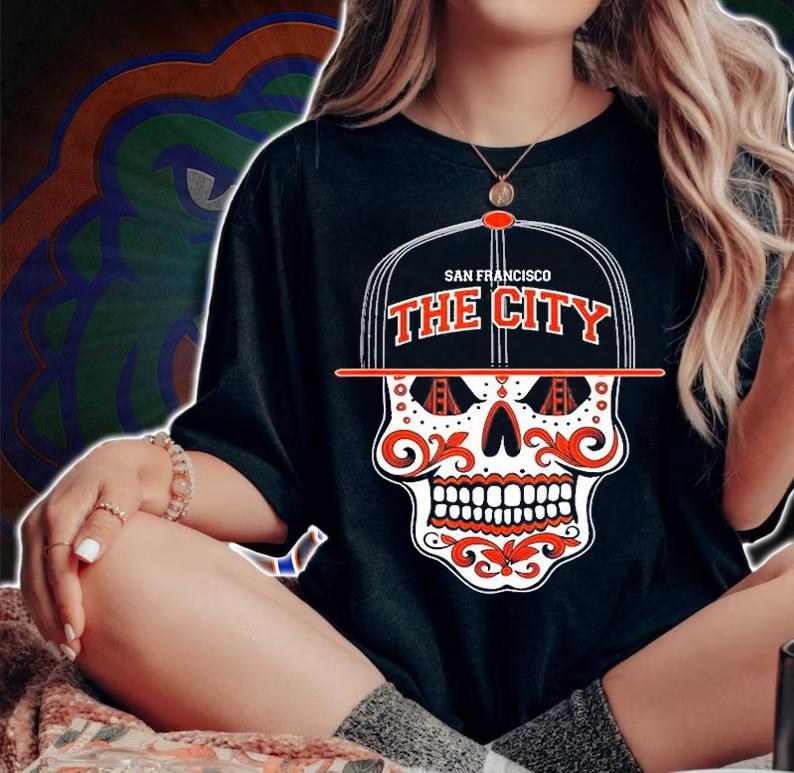 San Francisco The City Sugar Skull Bay Bridge Golden Gate T-Shirt t-shirt