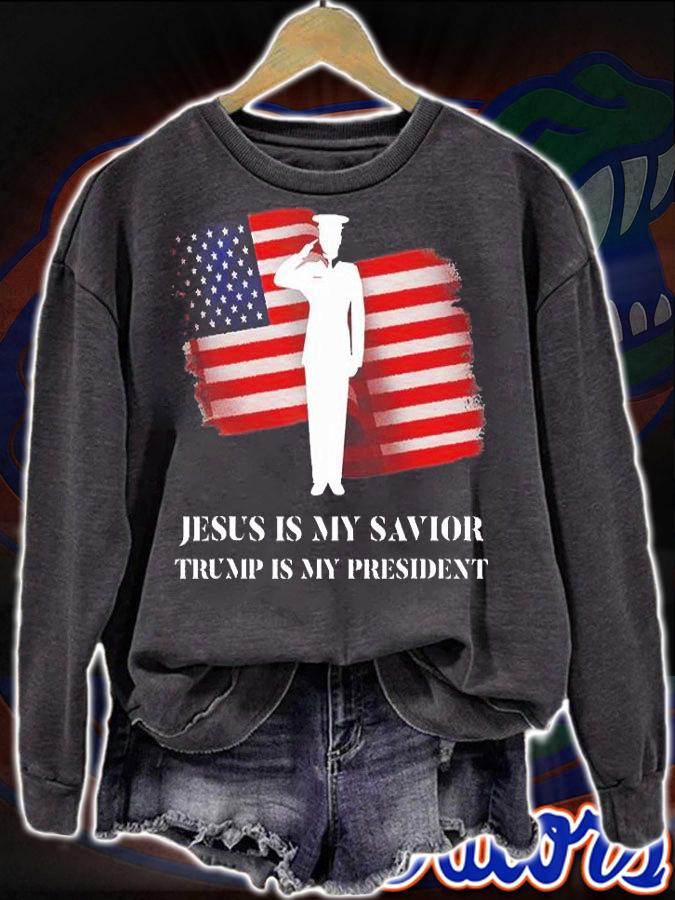 Jesus Is My Savior Trump Is My President USA Flag T-Shirt t-shirt sweatshirt