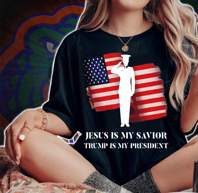 Jesus Is My Savior Trump Is My President USA Flag T-Shirt t-shirt woman shirt