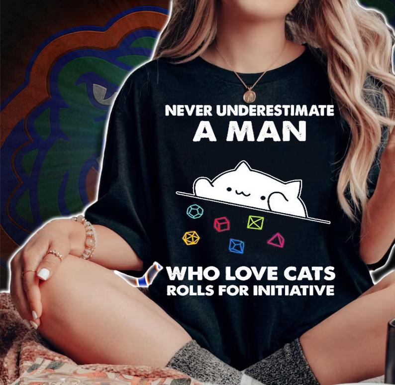 Never Underestimate A Man Who Love Cats Rolls For Initiative T-Shirt t-shirt woman shirt