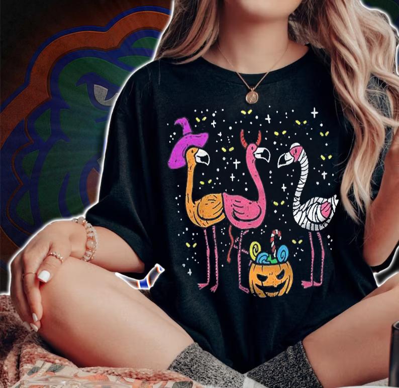 Scary Flamingos Wizard Devil Mummy Halloween Costume Kids Shirt t-shirt woman shirt