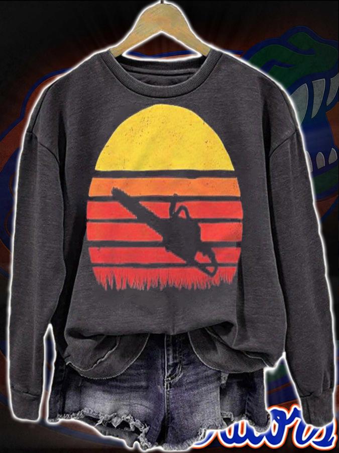 Chainsaw Lumberjack Retro Sunset Silhouette T-shirt sweatshirt