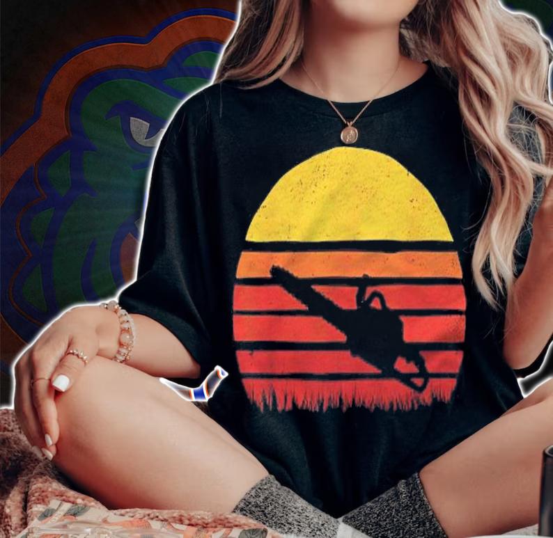 Chainsaw Lumberjack Retro Sunset Silhouette T-shirt woman shirt