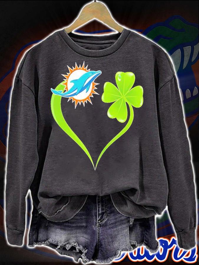 Miami Dolphins Shamrock Heart St Patrick's Day T-Shirt