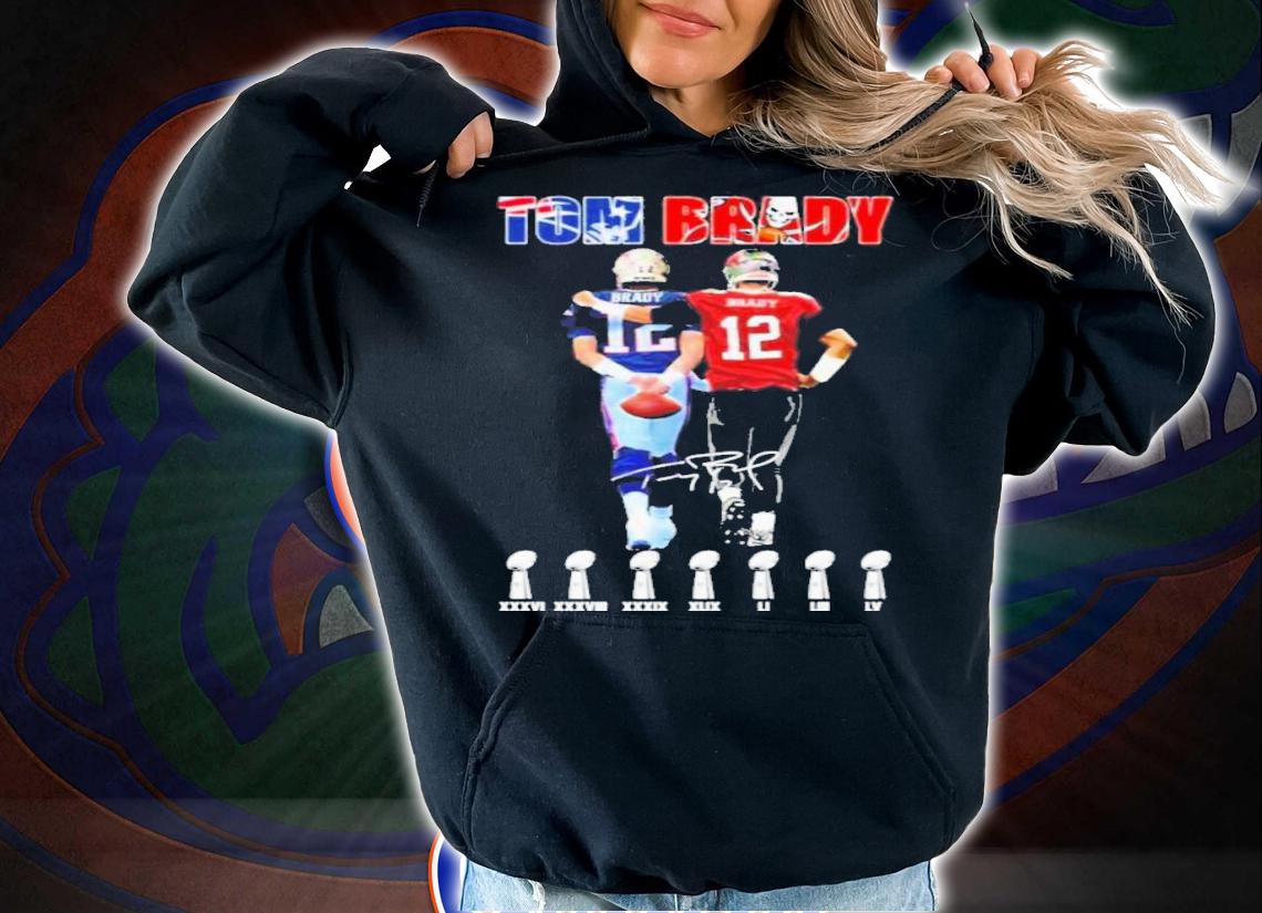 Tom Brady New England Patriot And Tampa Bay Buccaneers Super Bowl Cup Champions Signatures Shirt hoodie