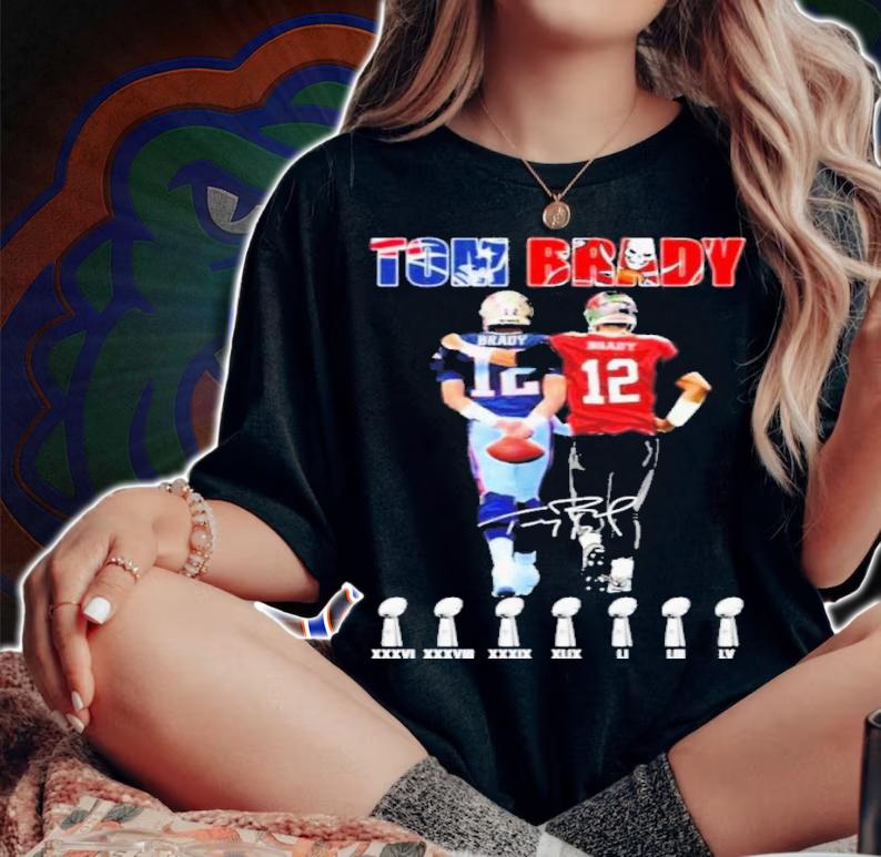 Tom Brady New England Patriot And Tampa Bay Buccaneers Super Bowl Cup Champions Signatures Shirt woman shirt