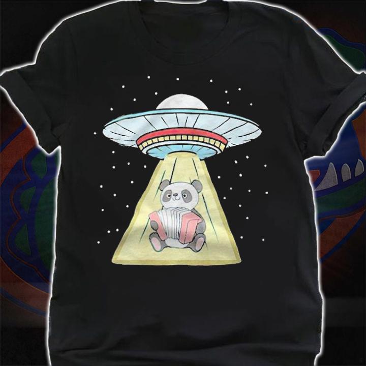 UFO abduction panda musician accordion T-shirt shirt