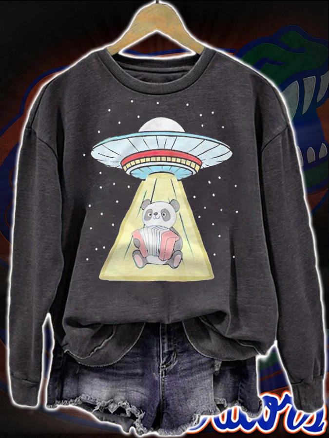 UFO abduction panda musician accordion T-shirt sweatshirt