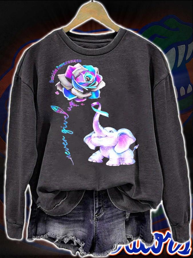 Suicide Prevention Awareness Flower Elephant Ribbon Gift T-Shirt sweatshirt