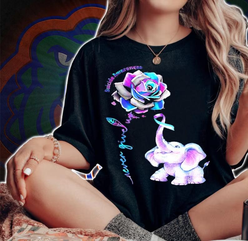Suicide Prevention Awareness Flower Elephant Ribbon Gift T-Shirt woman shirt