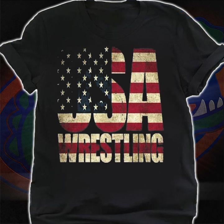 USA Wrestling American Flag Retro T-Shirt shirt