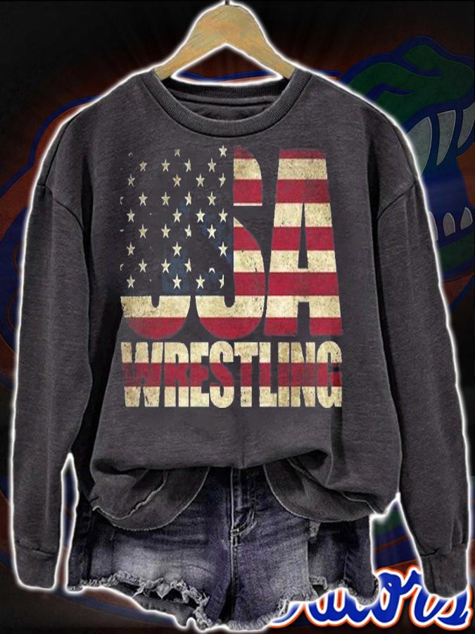 USA Wrestling American Flag Retro T-Shirt sweatshirt