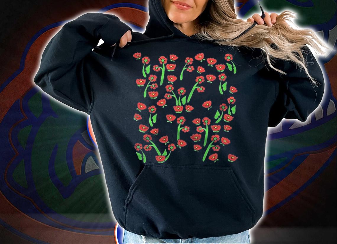 Red Flower Art Pullover Red Poppy Gardeners Retro Shirt