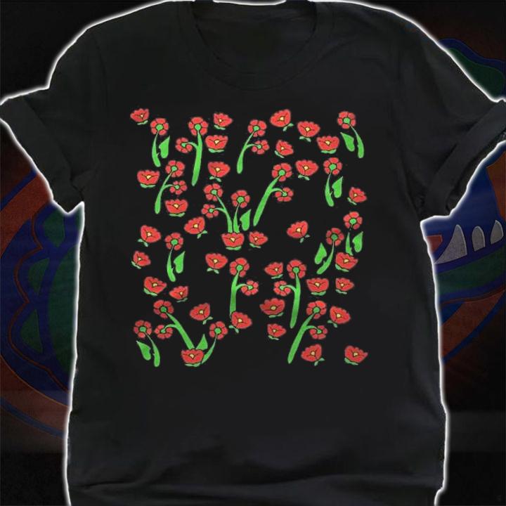 Red Flower Art Pullover Red Poppy Gardeners Retro Shirt