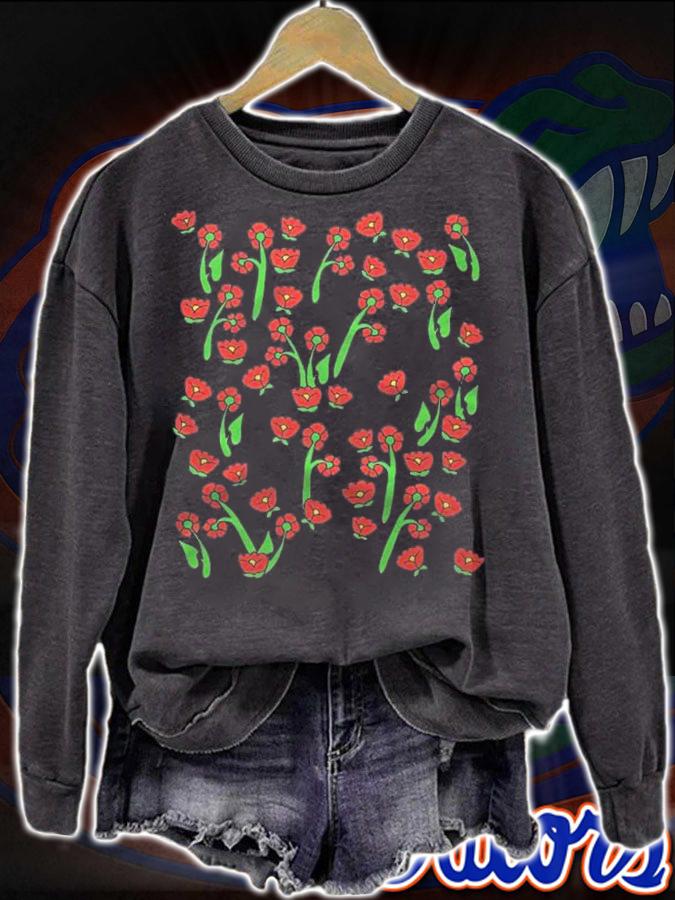 Red Flower Art Pullover Red Poppy Gardeners Retro Shirt