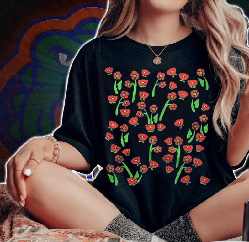 Red Flower Art Pullover Red Poppy Gardeners Retro Shirt