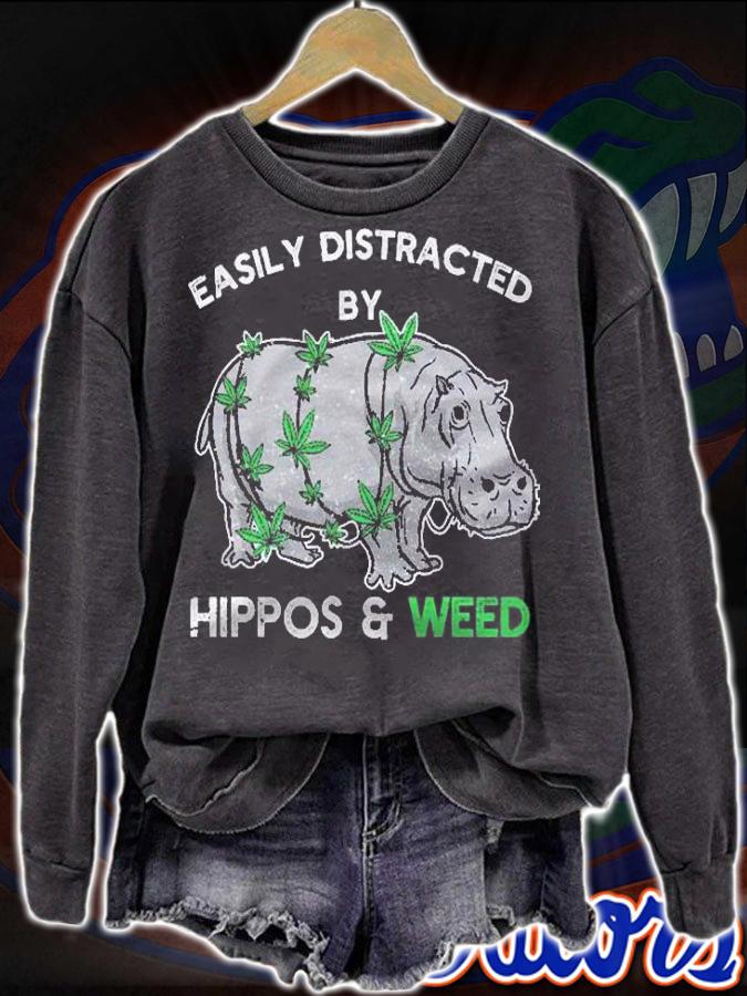 Easily Distracted By Hippos And Weed Cannabis Marijuana Shirt