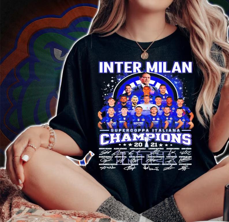 Inter Milan Supercoppa Italiana Champions 2021 Signatures Shirt woman shirt