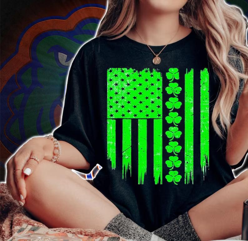 Irish American Flag Shamrock St Patrick's Day t-shirt woman shirt