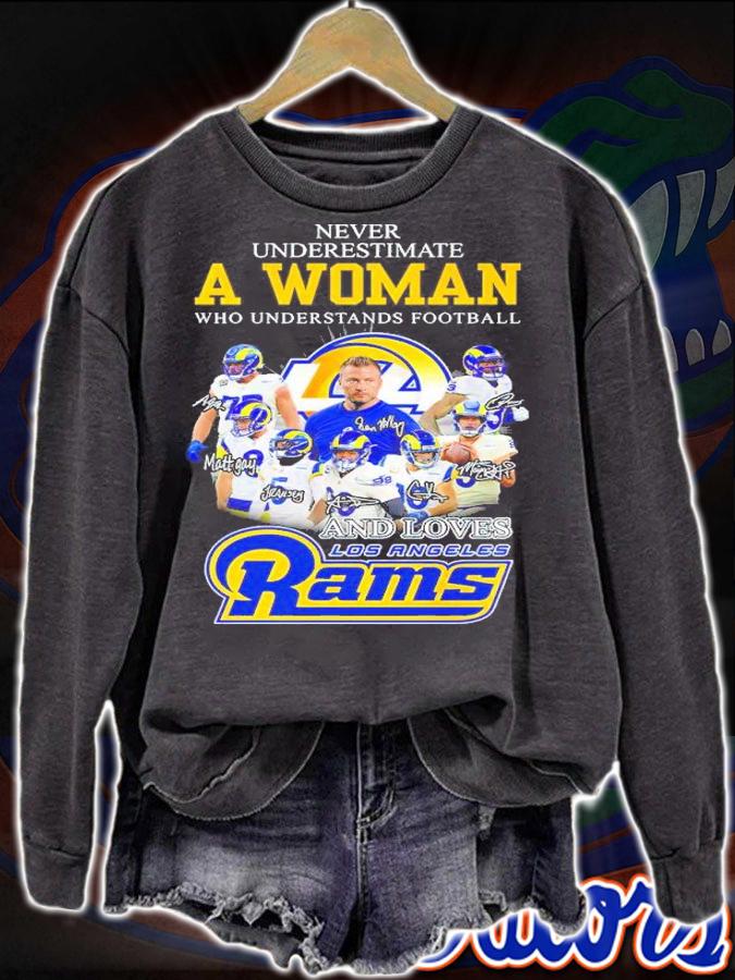 Never Underestimate A Woman Who Understands Football And Loves Los Angeles Rams Signatures Shirt