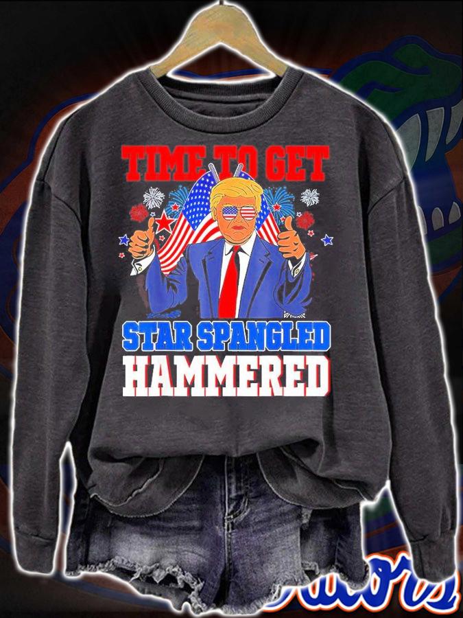Trump Merica 4th Of July Time To Get Star Spangled Hammered T-Shirt sweatshirt